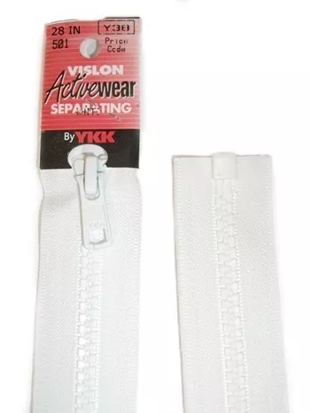 YKK Separating Zipper - One Way Opening, 28" - #501 White