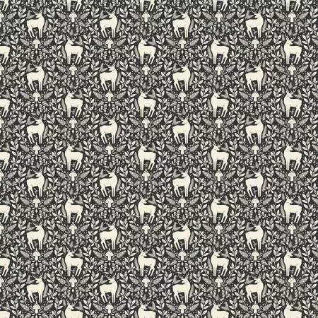 Yuletide Forest Deer Damask Charcoal