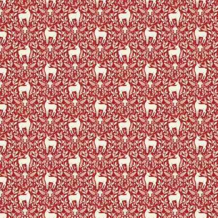 Yuletide Forest Deer Damask Red