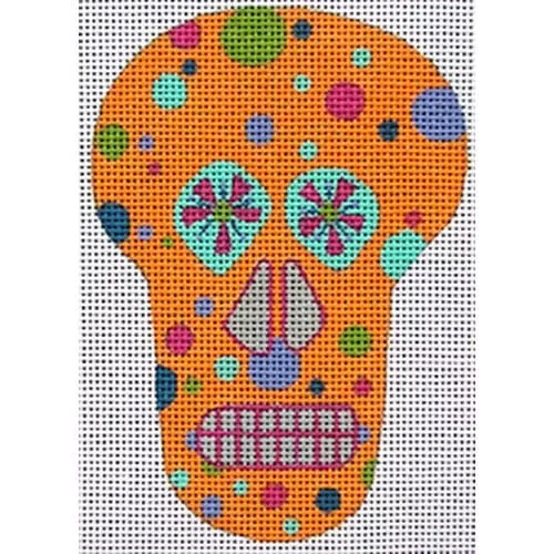 Zecca Designs – Orange Mini Sugar Skull Ornament w/ribbon