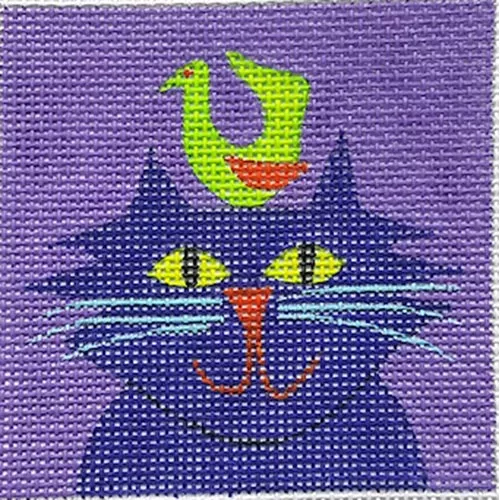 Zecca Designs – Purple Cat w/green Bird